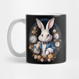 White Rabbit Alice in Wonderland Watches and roses Mug